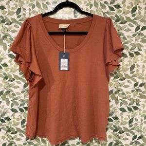 Universal thread Vermillion brown ruffle sleeve t
